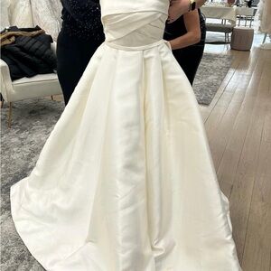 Pronovias Ivory Strapless Pleated Ball Gown